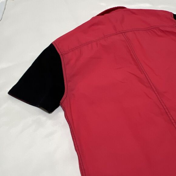 GUESS Button Up Shirt Color Block Pink Black 90s Top Metal Zipper Pockets M - Picture 13 of 14